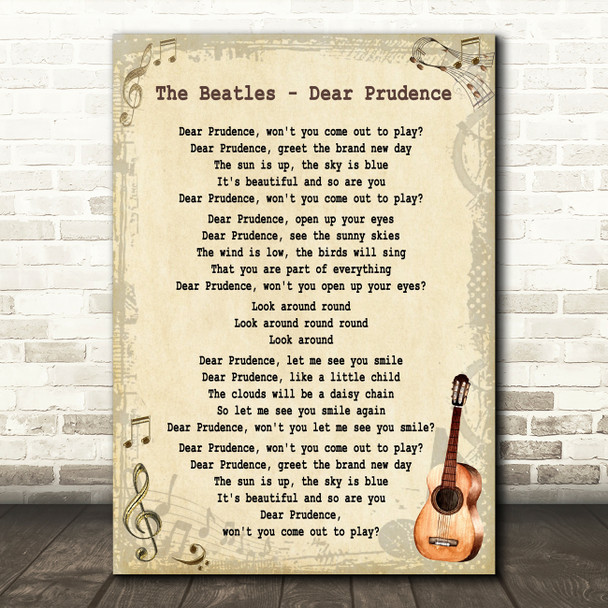 The Beatles Dear Prudence Song Lyric Vintage Quote Print