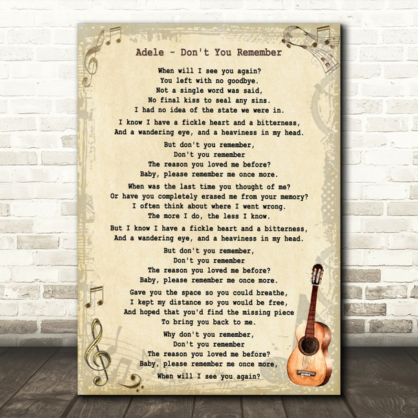 Adele Don't You Remember Song Lyric Vintage Quote Print