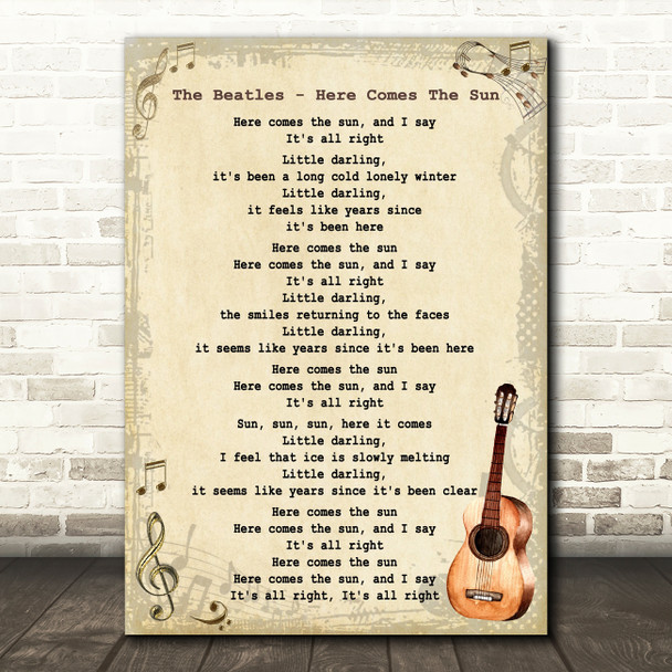 The Beatles Here Comes The Sun Song Lyric Vintage Quote Print