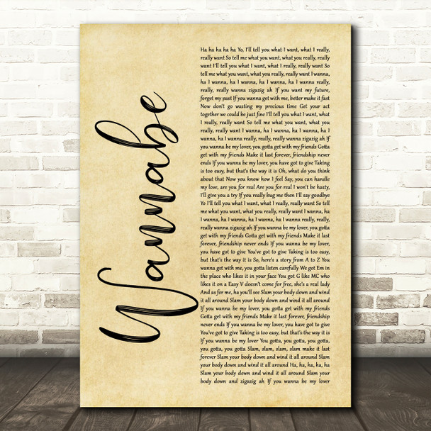 Spice Girls Wannabe Rustic Script Song Lyric Quote Music Print