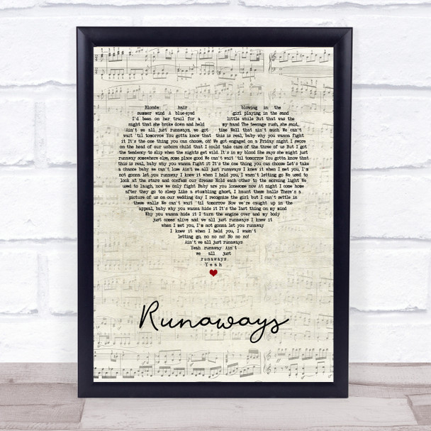 The Killers Runaways Script Heart Song Lyric Quote Music Print