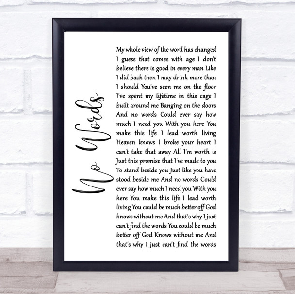 Cody Jinks No Words White Script Song Lyric Quote Music Print