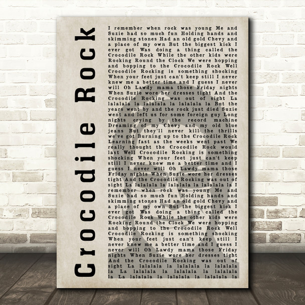 Elton John Crocodile Rock Shadow Song Lyric Quote Music Print