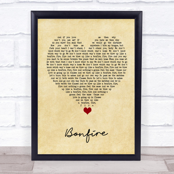 The Hunna Bonfire Vintage Heart Song Lyric Quote Music Print