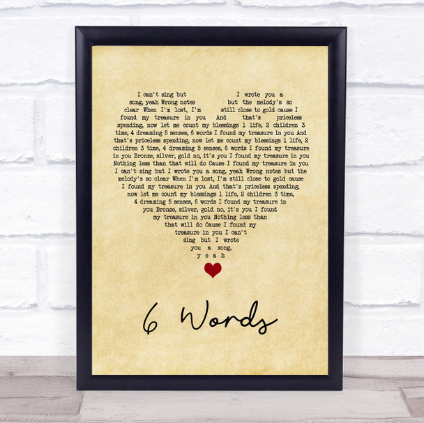 Wretch 32 6 Words Vintage Heart Song Lyric Quote Music Print