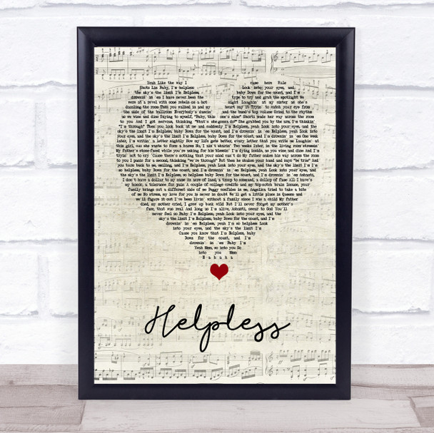 Ashanti Helpless Script Heart Song Lyric Quote Music Print