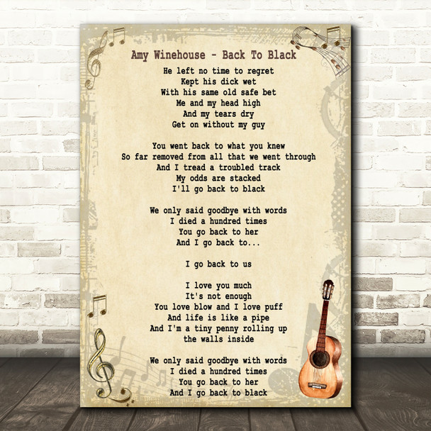 Amy Winehouse Back To Black Song Lyric Vintage Quote Print