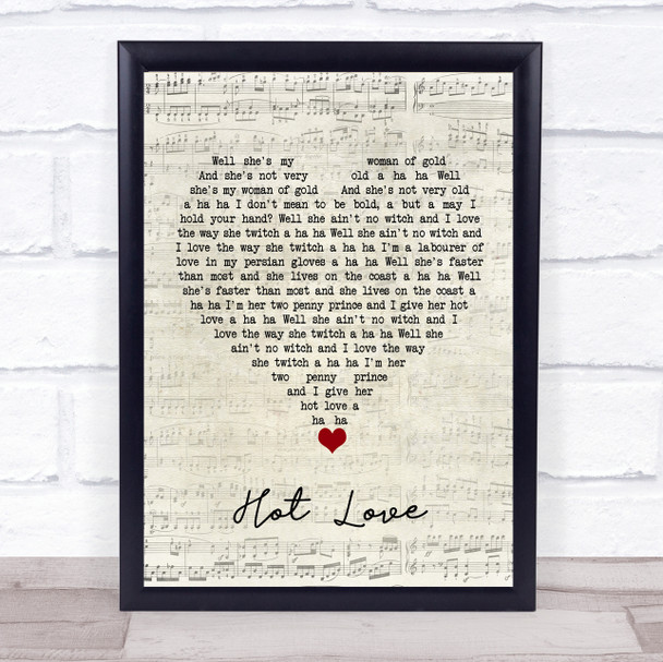 T Rex Hot Love Script Heart Song Lyric Quote Music Print