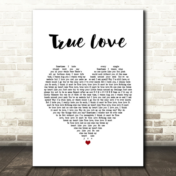 Pink True Love White Heart Song Lyric Quote Music Print