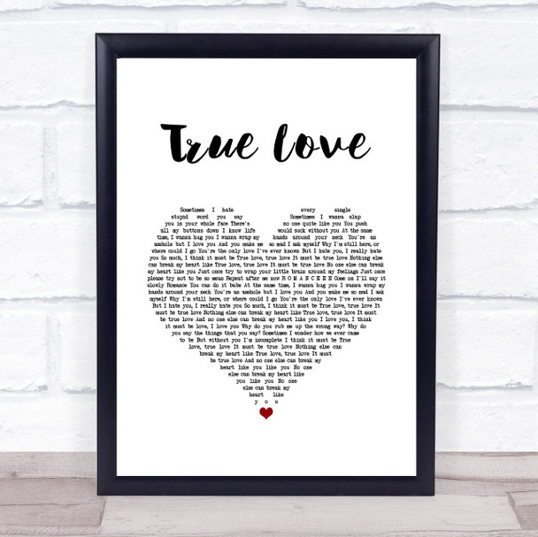 Pink True Love White Heart Song Lyric Quote Music Print