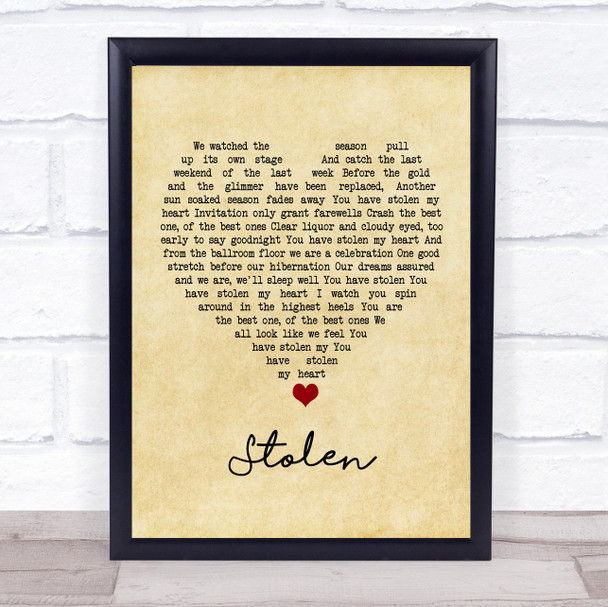 Dashboard Confessional Stolen Vintage Heart Song Lyric Quote Music Print