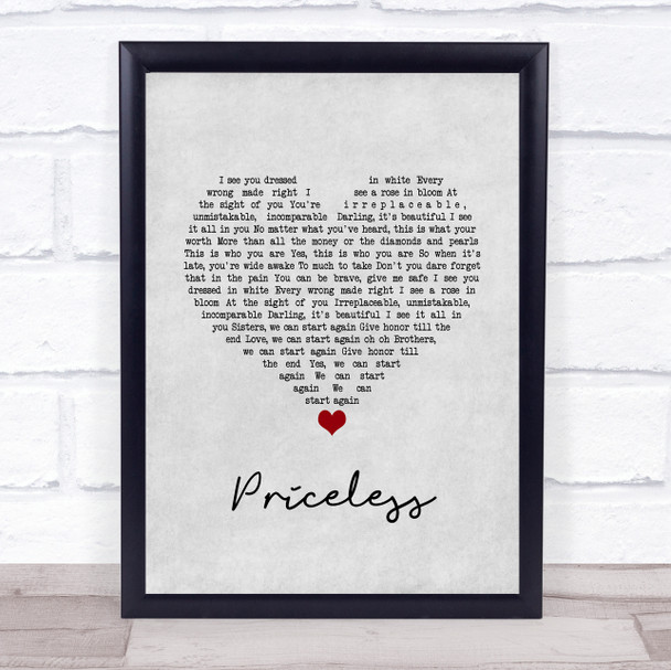 for KING & COUNTRY Priceless Grey Heart Song Lyric Quote Music Print