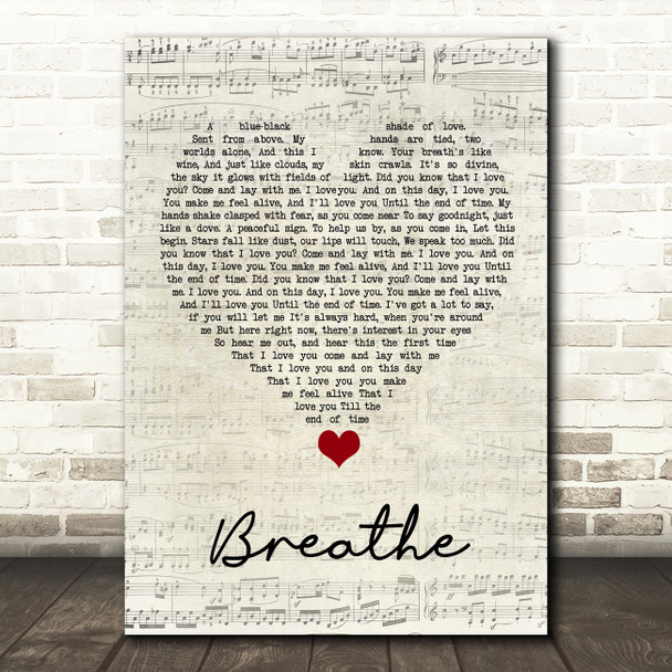 Angels & Airwaves Breathe Script Heart Song Lyric Quote Music Print