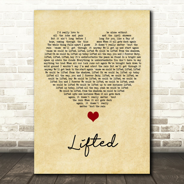 Lighthouse Family Lifted Vintage Heart Song Lyric Quote Music Print