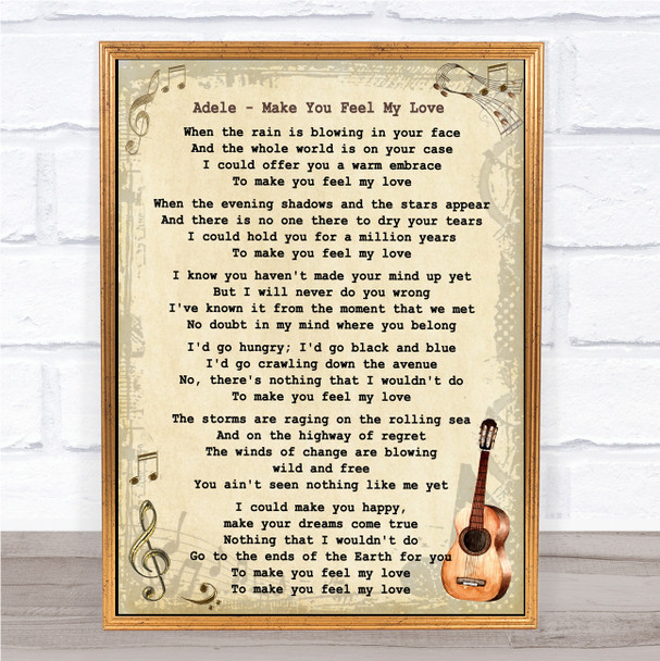 Adele Make You Feel My Love Song Lyric Vintage Quote Print