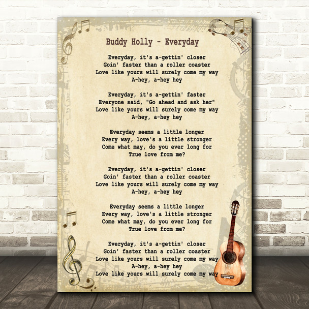 Buddy Holly Everyday Song Lyric Vintage Quote Print