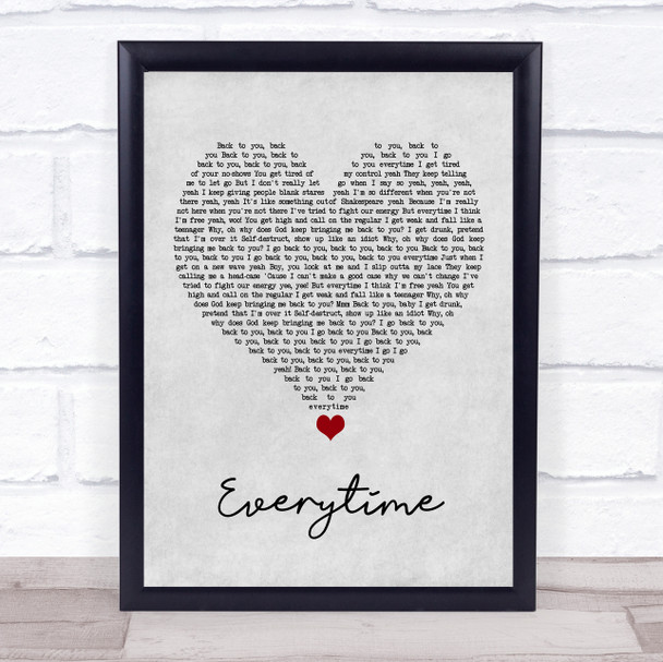 Ariana Grande Everytime Grey Heart Song Lyric Quote Music Print