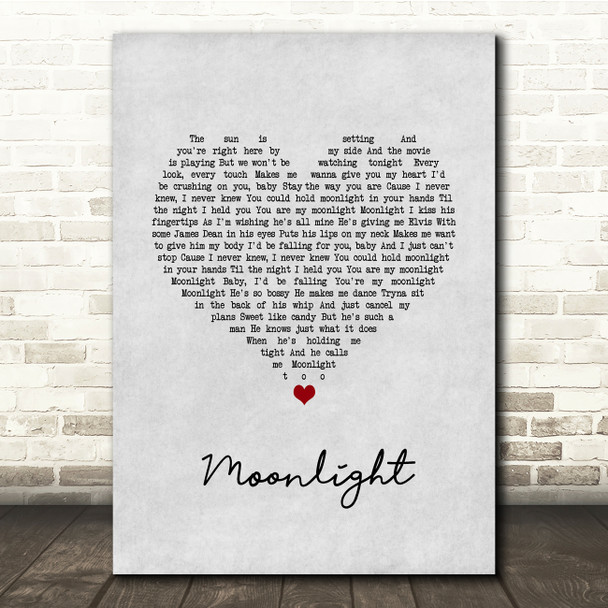 Ariana Grande Moonlight Grey Heart Song Lyric Quote Music Print