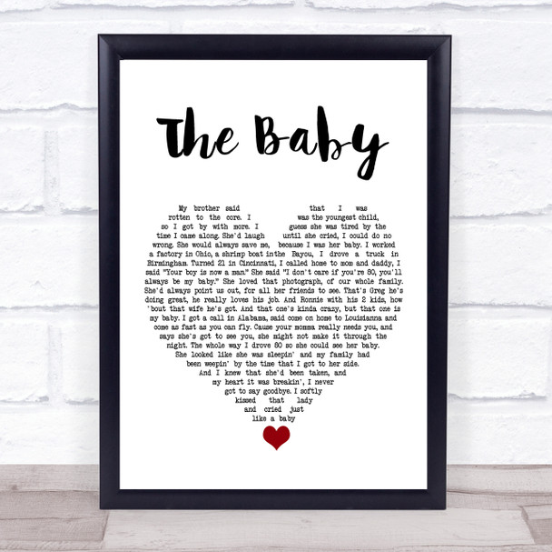 Blake Shelton The Baby White Heart Song Lyric Quote Music Print