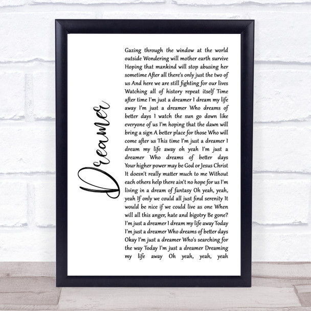 Ozzy Osbourne Dreamer White Script Song Lyric Quote Music Print