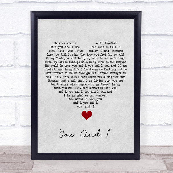 Stevie Wonder You And I Grey Heart Song Lyric Quote Music Print