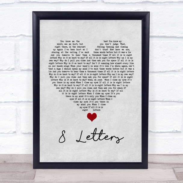 Why Don't We 8 Letters Grey Heart Song Lyric Quote Music Print