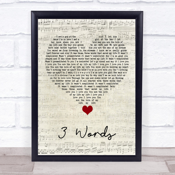 Cheryl Cole 3 Words Script Heart Song Lyric Quote Music Print