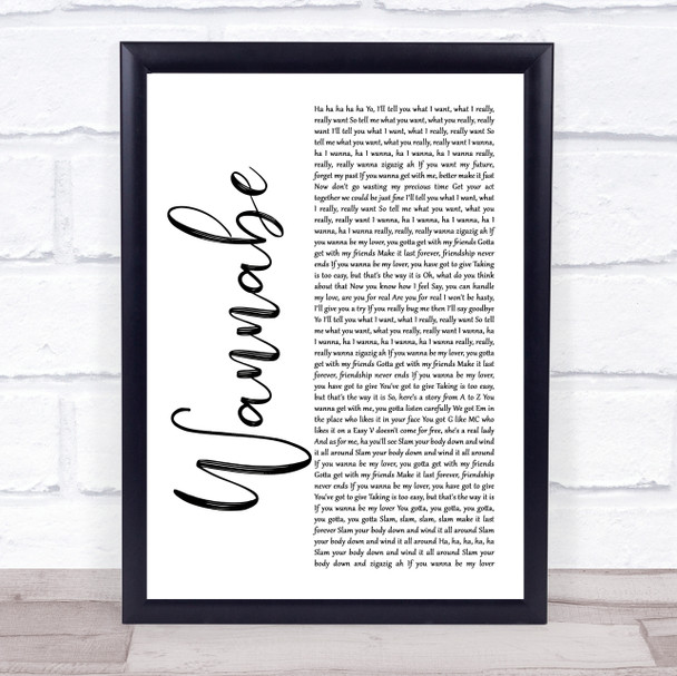 Spice Girls Wannabe White Script Song Lyric Quote Music Print