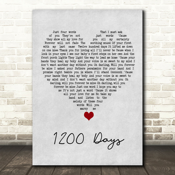 Eric Baker 1200 Days Grey Heart Song Lyric Quote Music Print