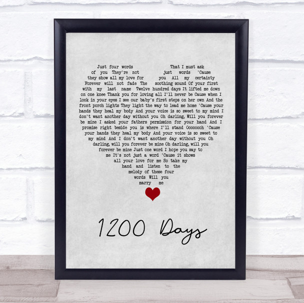 Eric Baker 1200 Days Grey Heart Song Lyric Quote Music Print