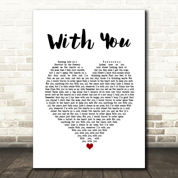 Tyler Shaw With You White Heart Song Lyric Quote Music Print