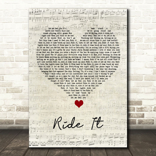 Jay Sean Ride It Script Heart Song Lyric Quote Music Print