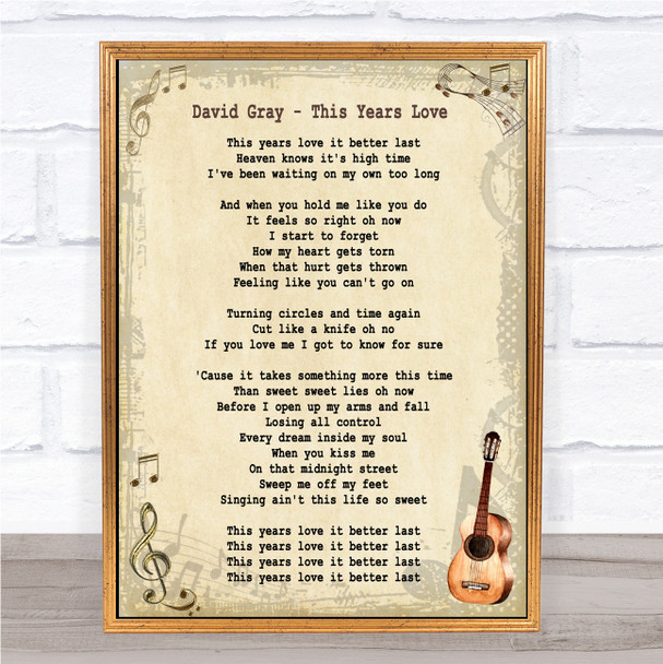 David Gray This Years Love Song Lyric Vintage Quote Print