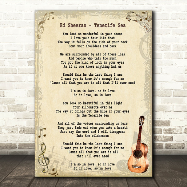 Ed Sheeran Tenerife Sea Song Lyric Vintage Quote Print
