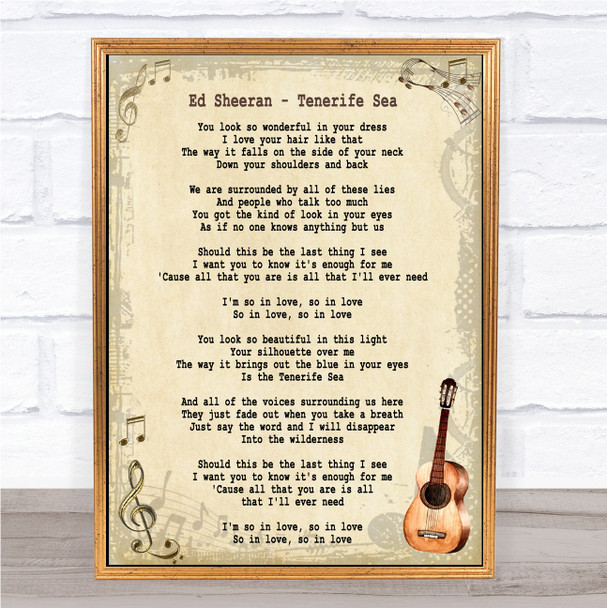 Ed Sheeran Tenerife Sea Song Lyric Vintage Quote Print