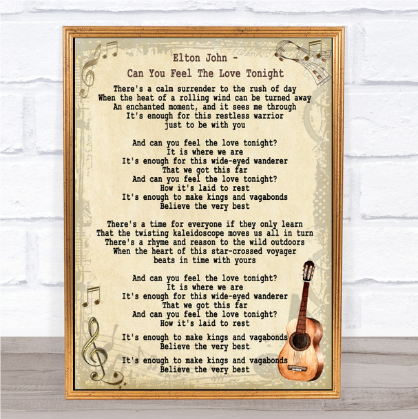 Elton John Can You Feel The Love Tonight Song Lyric Vintage Quote Print