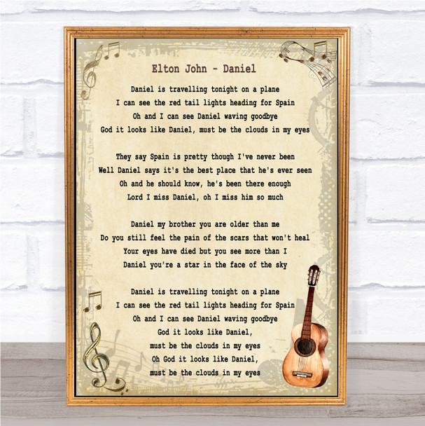 Elton John Daniel Song Lyric Vintage Quote Print