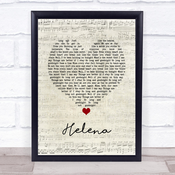 My Chemical Romance Helena Script Heart Song Lyric Quote Music Print