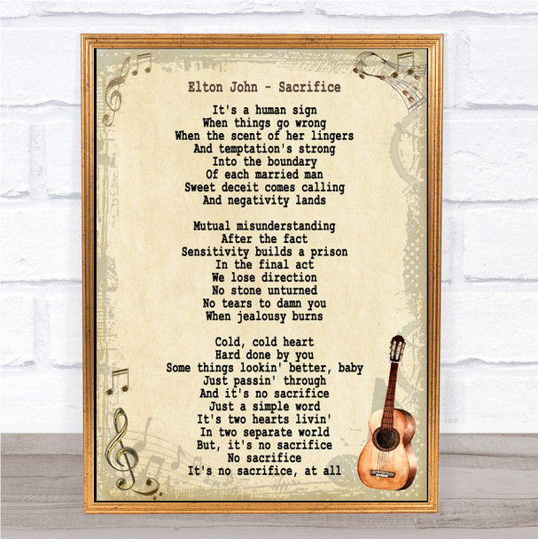 Elton John Sacrifice Song Lyric Vintage Quote Print