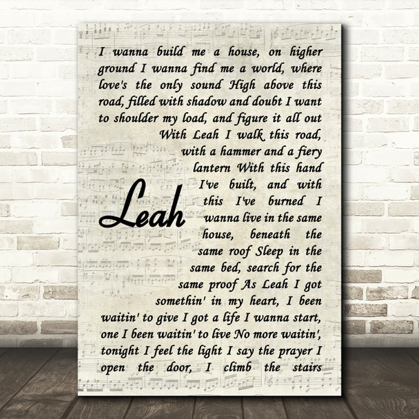 Bruce Springsteen Leah Vintage Script Song Lyric Quote Music Print