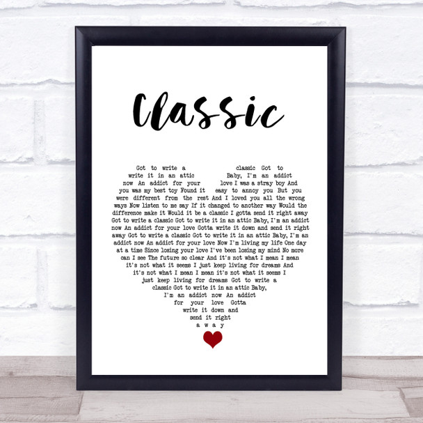 Adrian Gurvitz Classic White Heart Song Lyric Quote Music Print