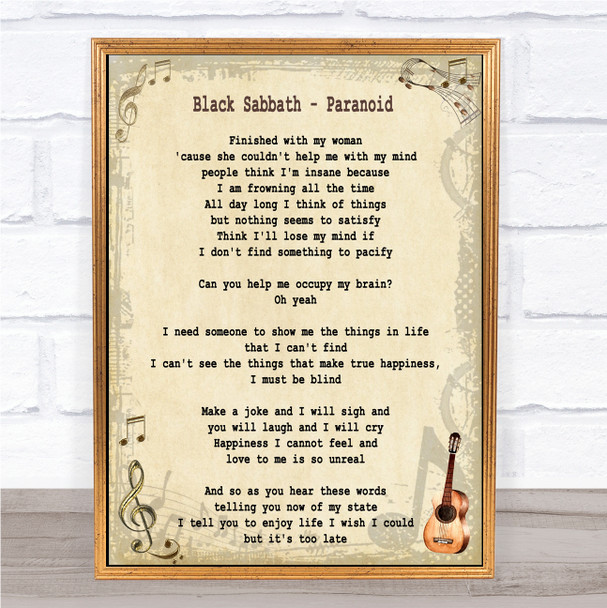 Black Sabbath Paranoid Song Lyric Quote Print