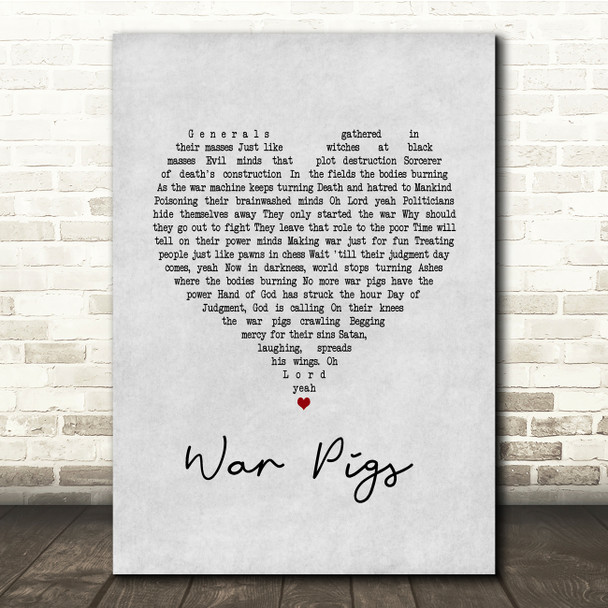 Black Sabbath War Pigs Grey Heart Song Lyric Quote Music Print