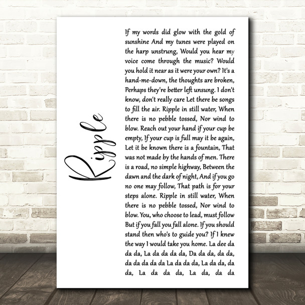 Grateful Dead Ripple White Script Song Lyric Quote Music Print