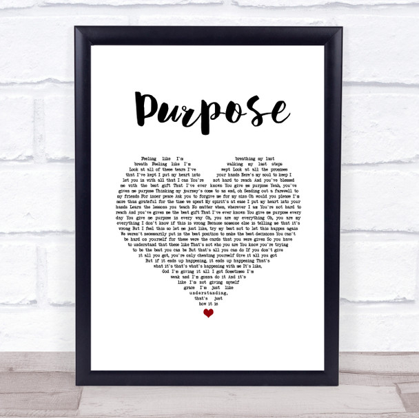 Justin Bieber Purpose White Heart Song Lyric Quote Music Print