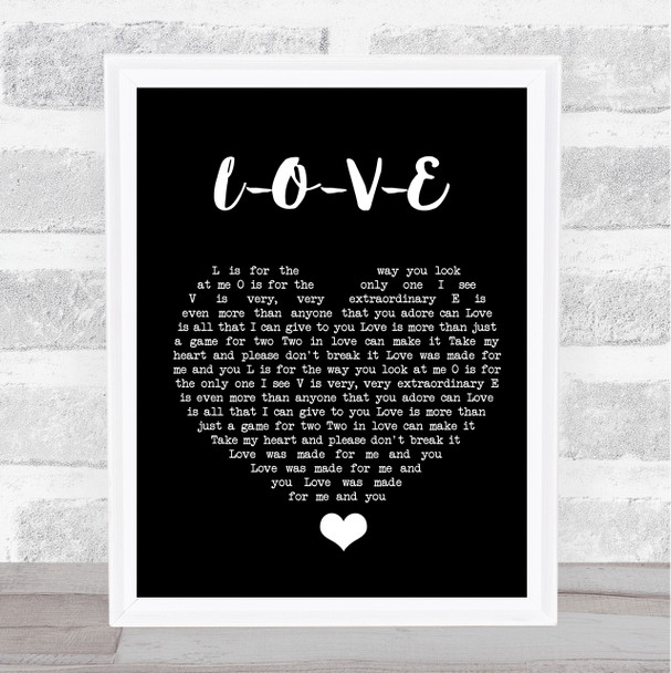 Nat King Cole L-O-V-E Black Heart Song Lyric Quote Music Print