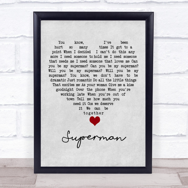 Black Coffee Superman Grey Heart Song Lyric Quote Music Print