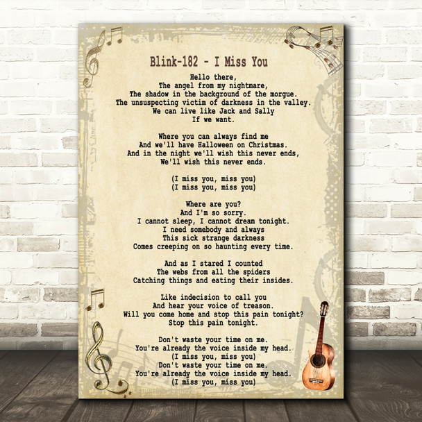 Blink-182 I Miss You Song Lyric Quote Print