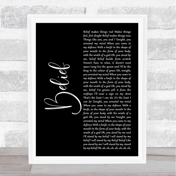 Gavin DeGraw Belief Black Script Song Lyric Quote Music Print