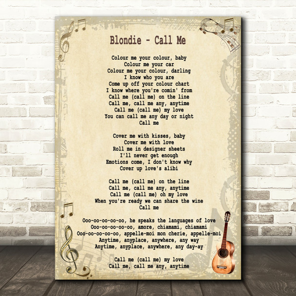 Blondie Call Me Song Lyric Quote Print
